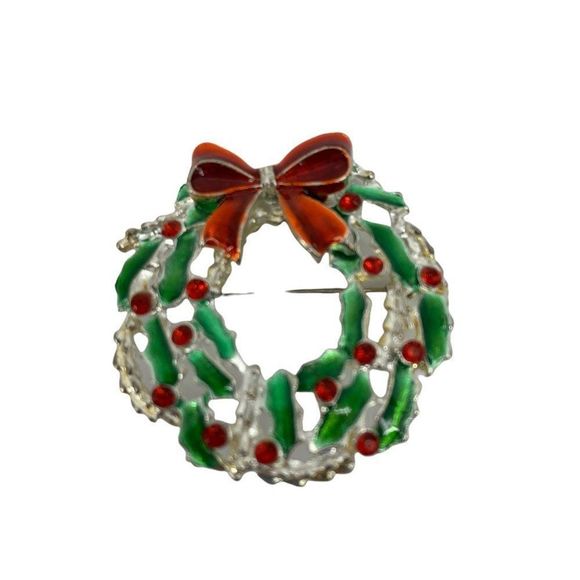 Womens Lot of 5 Brooches Estate Crystal Bow Christmas Fall Maple Leaf 0733 - Picture 4 of 8